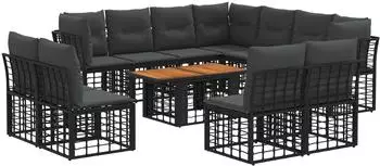 vidaXL Gartensofa-Set 12-tlg. Poly-Rattan schwarz/dunkelgrau (3437877)