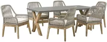 Beliani Olbia Gartenmöbel-Set 6-Sitzer, Faserzement grau, Geflecht beige