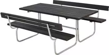 Plus A/S Classic Kombim&ouml;bel Picknicktisch mit 2 R&uuml;ckenlehnen, RePlast, schwarz (185872-25)