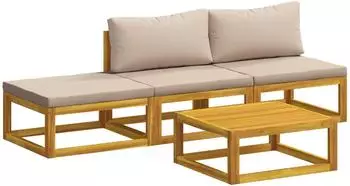 vidaXL Garten-Sofa-Set 4-tlg., Akazien-Massivholz, natur