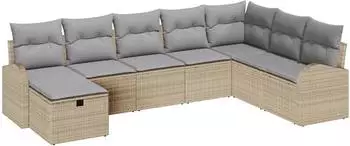 vidaXL Gartensofa-Set mit Kissen und Stauraum, 8-tlg., beige Poly-Rattan (3360461)