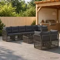 vidaXL Gartensofa-set 9 stk. Grau Poly-Rattan