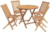 vidaXL 5-teiliges klappbares Garten-Bistro-Set Natur Massivholz Teak
