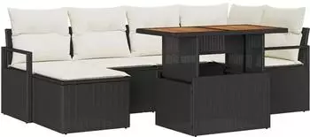 vidaXL Garten-Essgruppe 7-tlg. Polyrattan, schwarz/creme (3349732)