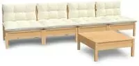 vidaXL 5-tlg. Garten-Lounge-Set mit Creme Kissen Kiefernholz