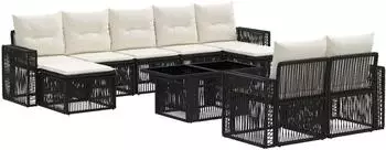vidaXL Gartensofa-Set 10-tlg. Poly-Rattan schwarz/cremewei&szlig; (3436849)