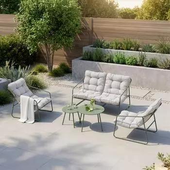 en.casa Kivanta Gartenmöbel-Set 5-teilig, Stahl, hellgrün