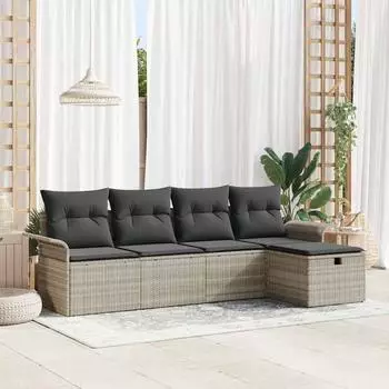 vidaXL Gartensofa-Set 5-teilig, hellgrau, Poly-Rattan (3358861)