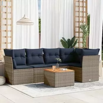 vidaXL Garten-Sofagarnitur 6-tlg. mit Kissen, grau, Poly Rattan (3223632)