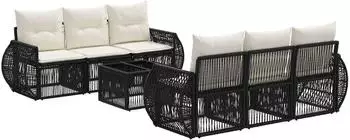 vidaXL Gartensofa-Set 7-teilig, schwarz, Poly-Rattan (3435349)