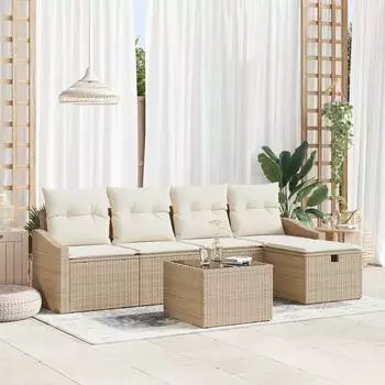 vidaXL Sofa-Set mit Kissen, 5-tlg., Poly-Rattan (3360602)