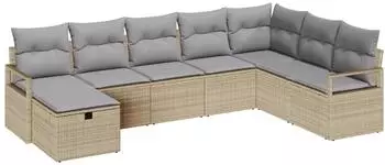 vidaXL Garten-Sofa-Set 8-teilig, Poly-Rattan, beige/hellgrau (3359229)