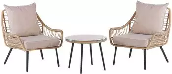 Beliani Laureto 3-teiliges Balkonset PE-Rattan, beige Auflagen (294479)