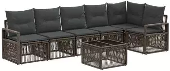 vidaXL Gartenlounge-Set 7-tlg. grau Polyrattan (3435719)