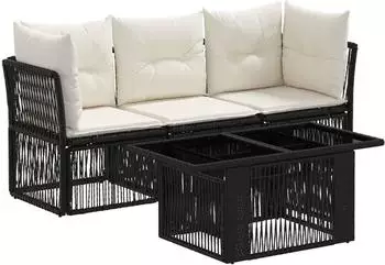 vidaXL Gartensofa-Set 4-teilig, schwarz, Polyrattan (3436414)