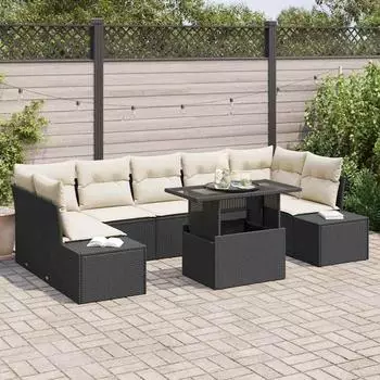 vidaXL Garten-Sofagarnitur 8-tlg. schwarz/creme Poly-Rattan (3349133)