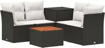 vidaXL Sofa-Set 6-tlg. schwarz und cremewei&szlig;, Polyrattan und Stahl (3447344)
