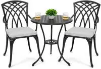 Avestar 3-teiliges Gussaluminium-Garten-Bistro-Set mit graue Kissen | 1 runder