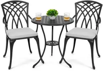 Avestar Bistro-Set 3-teilig Gussaluminium mit grauen Kissen (SCD004WKL-02GR)