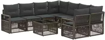 vidaXL Garten-Sofaset 9-teilig, grau, Polyrattan (3435659)