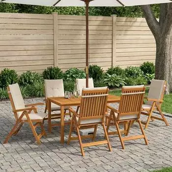 vidaXL Garten-Essgruppe 7-teilig, 6 Sitzpl&auml;tze, massives Akazienholz