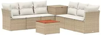 vidaXL Sofa-Set 8-tlg. beige und cremewei&szlig;, Polyrattan und Stahl (3448288)