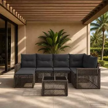 vidaXL Gartensofa-Set 7-tlg. grau und dunkelgrau Poly-Rattan (3435194)