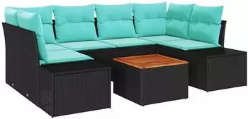 vidaXL Gartensofa-Set 7-tlg. schwarz Poly-Rattan (3347914)
