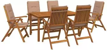 vidaXL Garten-Essset 7-teilig, 6-Sitzer, Akazien-Massivholz, natur