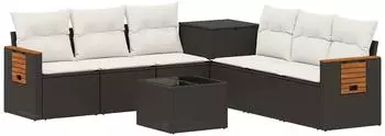 vidaXL Sofa-Set 8-tlg. schwarz und cremewei&szlig;, Polyrattan und Stahl (3448579)