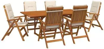 vidaXL Garten-Essgruppe mit Sonnenschirm, 6-Sitzer, 8-tlg., cremeweiß