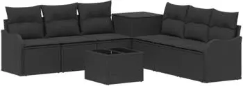 vidaXL Sofa-Set 8-tlg. schwarz, Polyrattan und Stahl (3448044)
