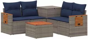 vidaXL Garten-Sofa-Set 6-tlg. Polyrattan und Stahl, grau und marineblau (3447669)
