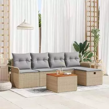 vidaXL Garten-Sofa-Set 6-tlg. Poly-Rattan beige (3359448)