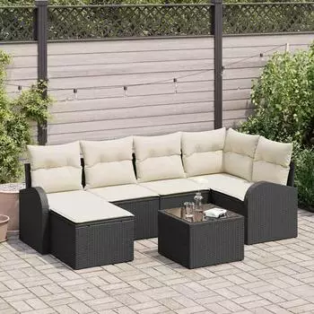 vidaXL Garten-Sofa-Set 7-tlg. schwarz Poly Rattan (3346117)