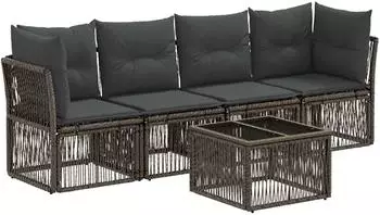 vidaXL Gartenlounge-Set 5-tlg. grau Poly-Rattan (3434132)