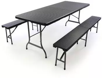 VCM Bierzeltgarnitur 3-tlg. klappbar, Rattan-Optik, schwarz, 180cm (64583230-0)