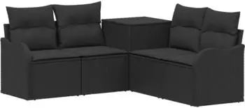 vidaXL Sofa-Set 5-teilig, schwarz, Polyrattan und Stahl (3447751)