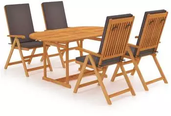 vidaXL Garten-Essgruppe 5-tlg. Massivholz Teak, graue Kissen (3059529)