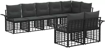 vidaXL Garten-Sofagarnitur 8-tlg. Poly-Rattan, schwarz/dunkelgrau (3437729)