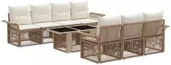 vidaXL Gartensofa-Set 8-tlg. Poly-Rattan beige/cremewei&szlig; (3436602)