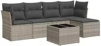 vidaXL Garten-Sofagarnitur 6-tlg. mit Kissen, hellgrau, Poly Rattan (3325278)