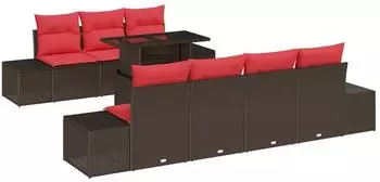vidaXL Garten-Sofa-Set 8-teilig, 7-Sitzer, braun und rot (3357867)