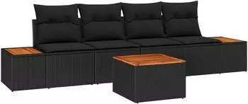 vidaXL Gartenlounge-Set 5-tlg. mit Kissen, schwarz, Poly Rattan (3348019)