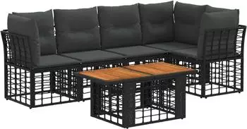 vidaXL Gartensofa-Set 6-teilig, Poly-Rattan, schwarz/dunkelgrau (3437863)