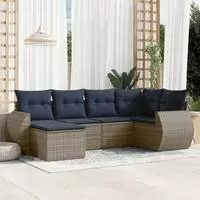vidaXL 6-teiliges Gartensofa-Set mit Kissen, grau, Polyrattan