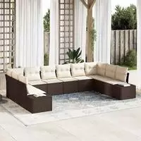 vidaXL Gartensofa-set 10 stk. Braun Poly-Rattan