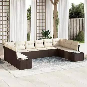vidaXL Garten-Sofaset Polyrattan braun, 10-tlg.