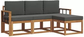 vidaXL Garten-Sofagarnitur mit Kissen 4-tlg., natur/anthrazit (3366230)