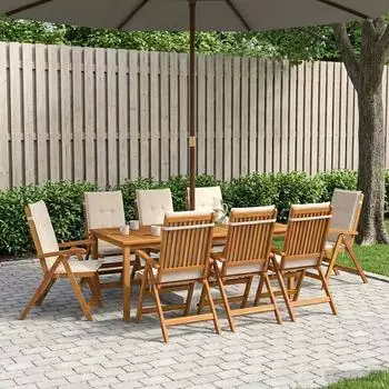 vidaXL 9-teilige Garten-Essgruppe, Akazienholz, natur (3434584)